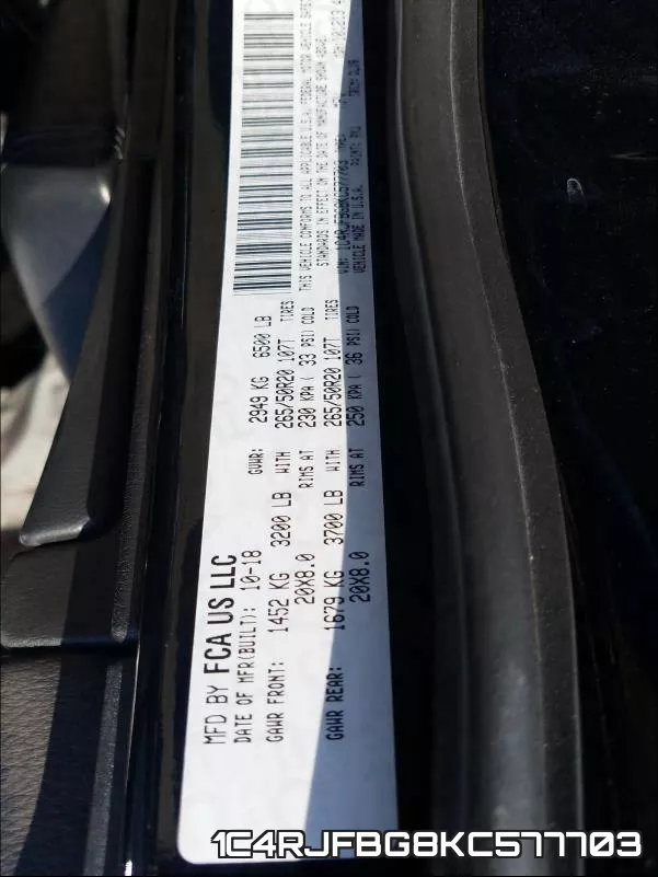 1C4RJFBG8KC577703 фото 2