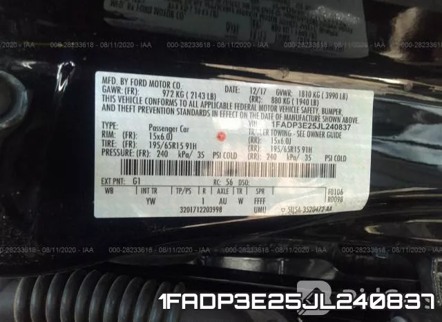 1FADP3E25JL240837 фото 10