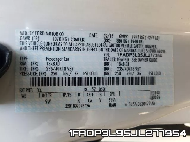 1FADP3L95JL277354 фото 2