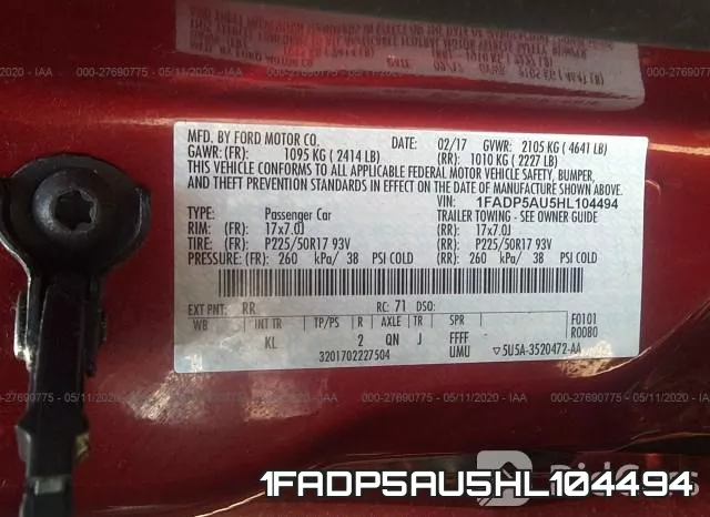 1FADP5AU5HL104494 фото 10