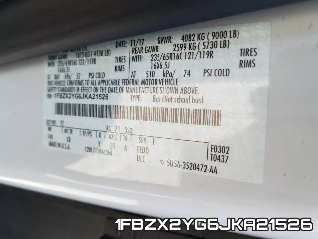 1FBZX2YG6JKA21526 фото 2