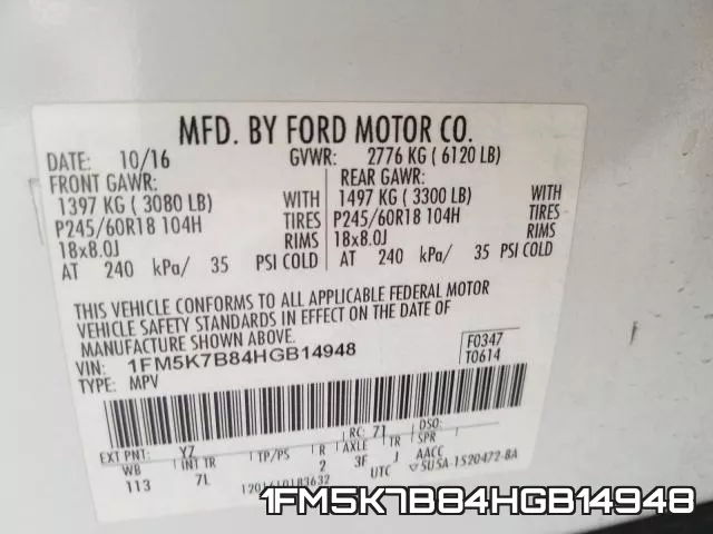 1FM5K7B84HGB14948 фото 2