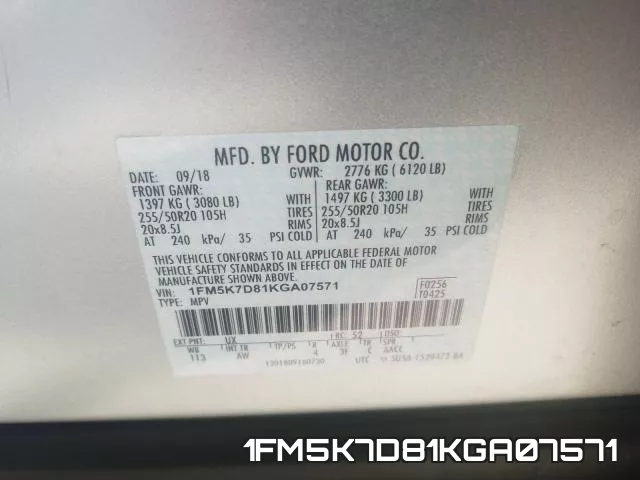 1FM5K7D81KGA07571 фото 2