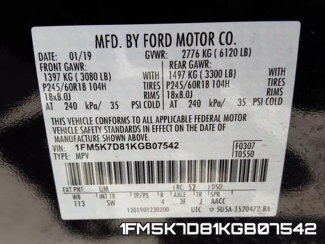 1FM5K7D81KGB07542 фото 2