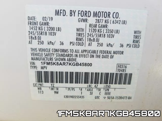 1FM5K8AR7KGB45800 фото 2