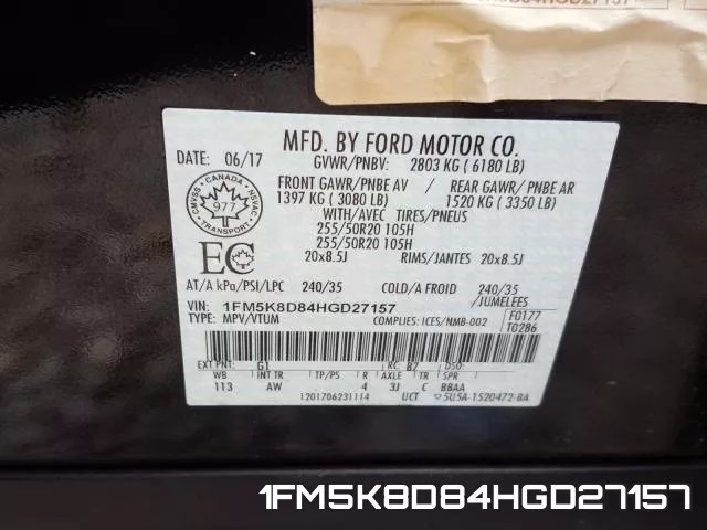 1FM5K8D84HGD27157 фото 2