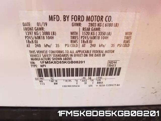 1FM5K8D85KGB08201 фото 2