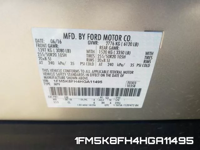 1FM5K8FH4HGA11495 фото 2