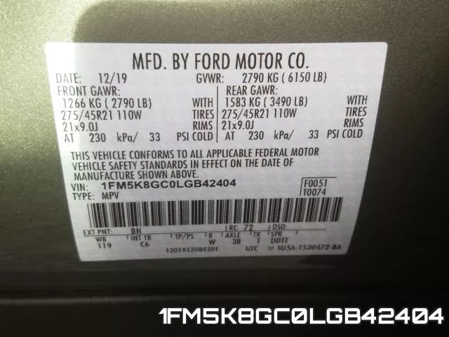 1FM5K8GC0LGB42404 фото 2