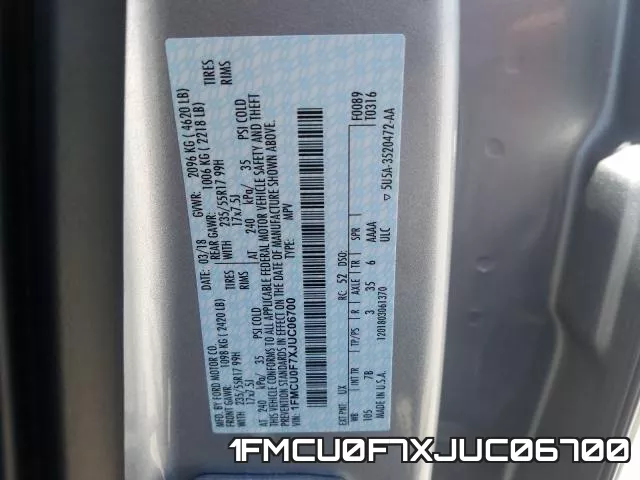 1FMCU0F7XJUC06700 фото 2