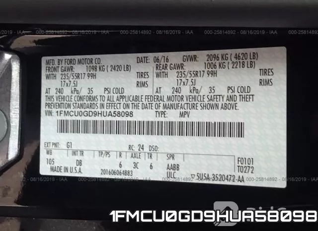 1FMCU0GD9HUA58098 фото 10