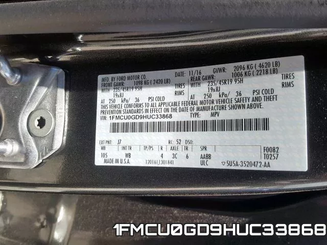 1FMCU0GD9HUC33868 фото 2