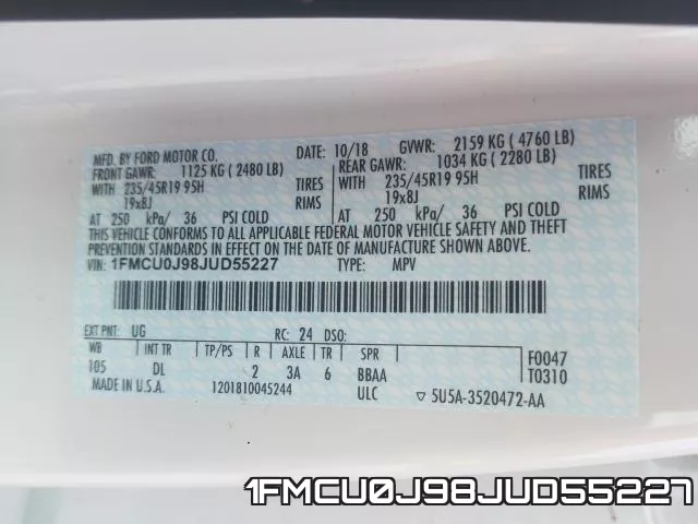1FMCU0J98JUD55227 фото 2