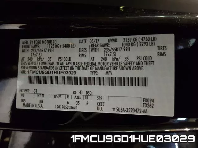 1FMCU9GD1HUE03029 фото 2