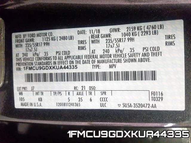 1FMCU9GDXKUA44335 фото 2