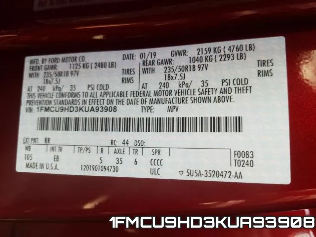 1FMCU9HD3KUA93908 фото 2