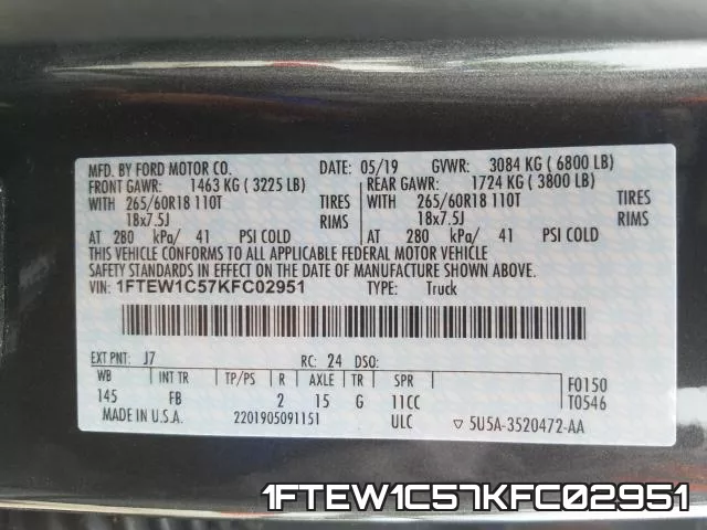 1FTEW1C57KFC02951 фото 2