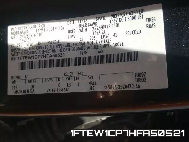 1FTEW1CP7HFA50521 фото 2