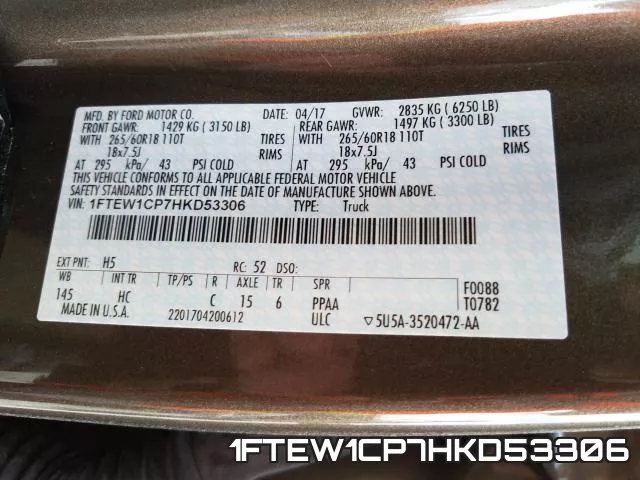 1FTEW1CP7HKD53306 фото 2