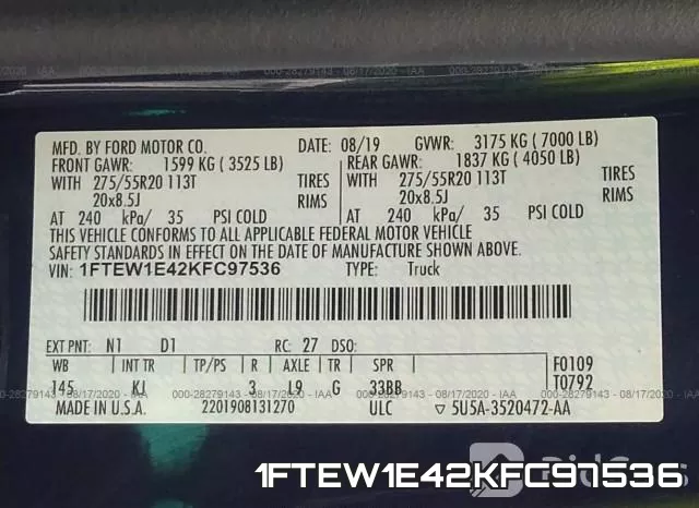 1FTEW1E42KFC97536 фото 10