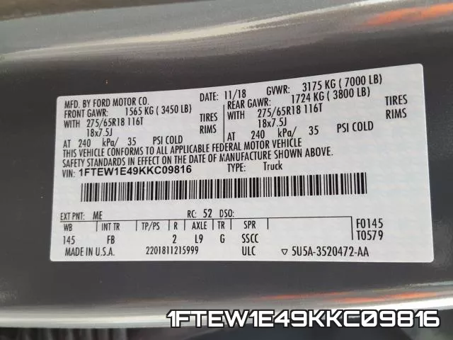 1FTEW1E49KKC09816 фото 2