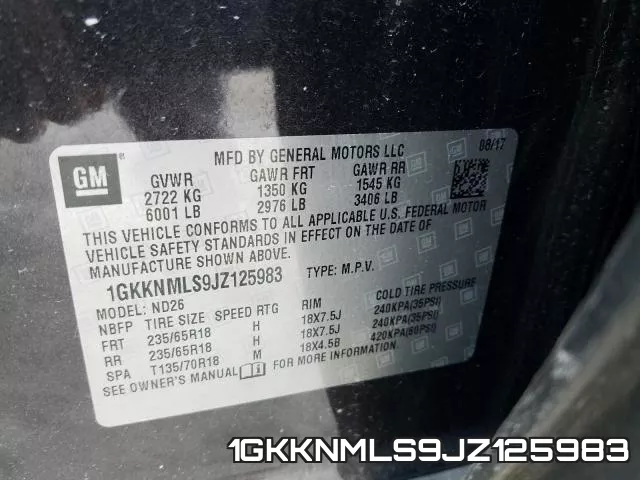 1GKKNMLS9JZ125983 фото 2