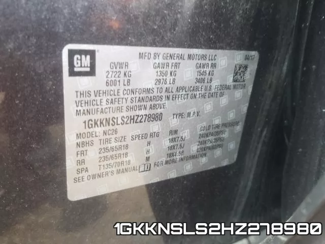 1GKKNSLS2HZ278980 фото 2