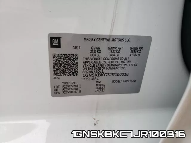 1GNSKBKC7JR100316 фото 2