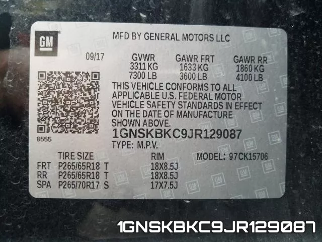 1GNSKBKC9JR129087 фото 2