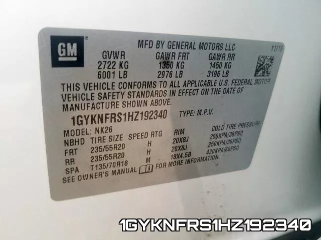 1GYKNFRS1HZ192340 фото 2