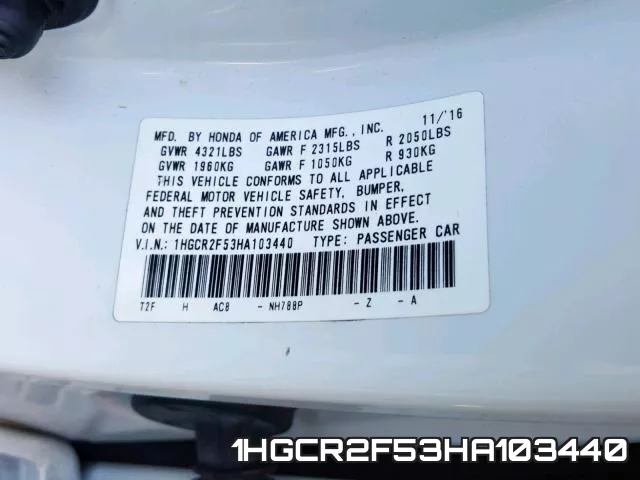 1HGCR2F53HA103440 фото 2