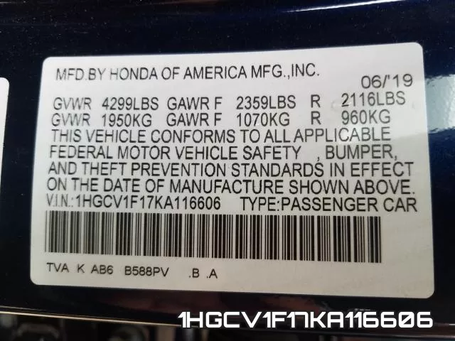 1HGCV1F17KA116606 фото 2