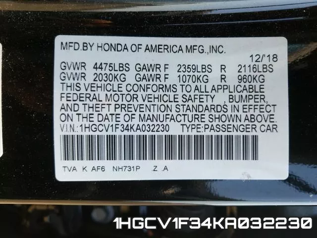1HGCV1F34KA032230 фото 2