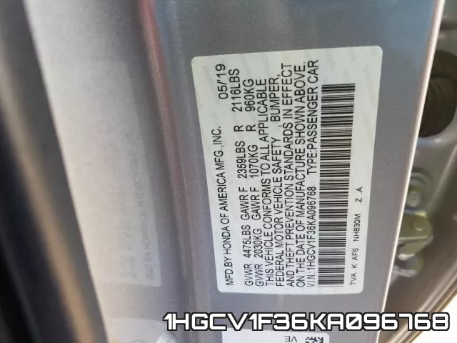 1HGCV1F36KA096768 фото 2