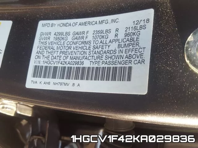 1HGCV1F42KA029836 фото 2