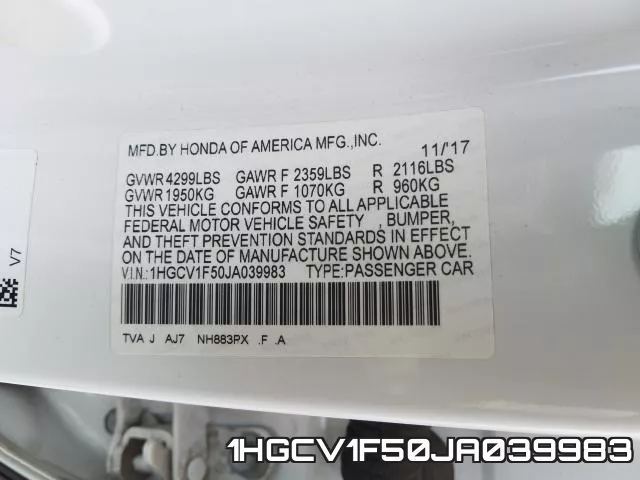 1HGCV1F50JA039983 фото 2