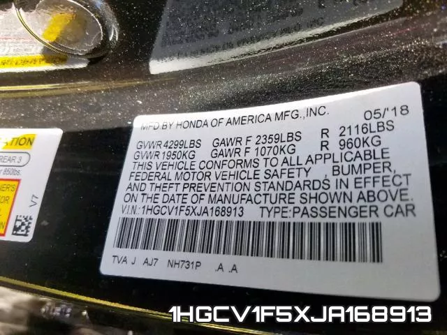 1HGCV1F5XJA168913 фото 2