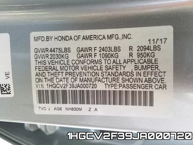 1HGCV2F39JA000720 фото 2