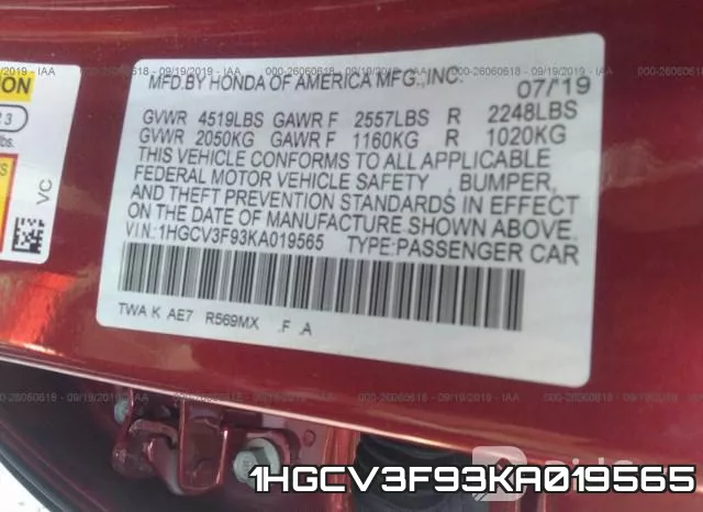 1HGCV3F93KA019565 фото 10