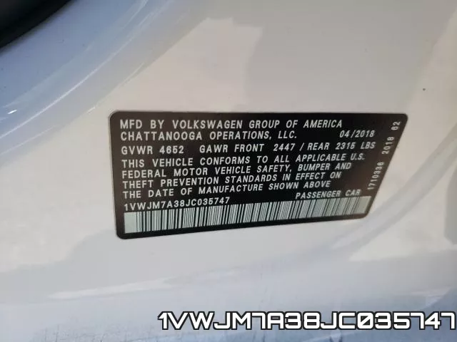 1VWJM7A38JC035747 фото 2