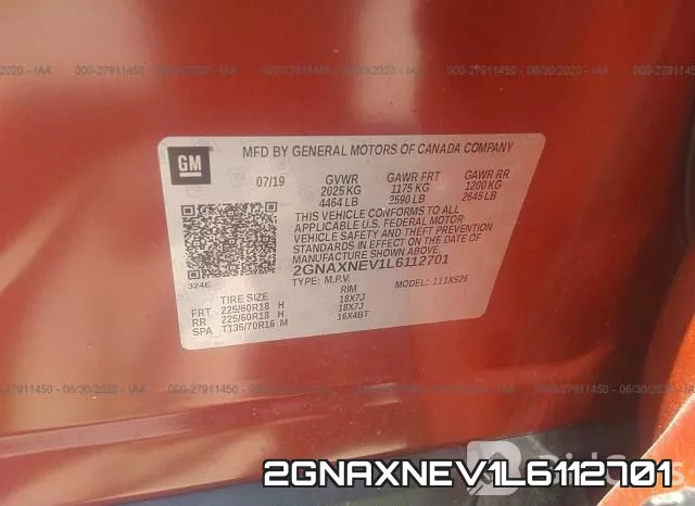 2GNAXNEV1L6112701 фото 10