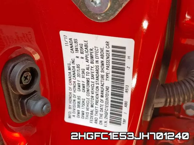 2HGFC1E53JH701240 фото 2