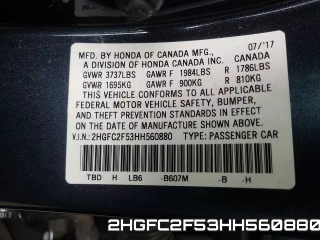 2HGFC2F53HH560880 фото 2