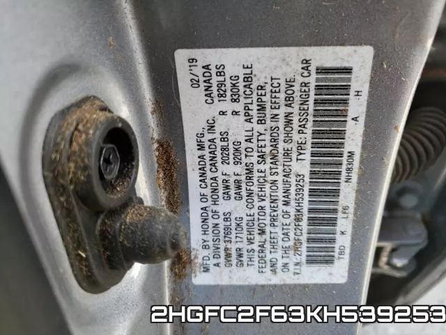 2HGFC2F63KH539253 фото 2
