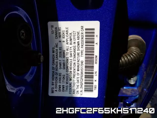 2HGFC2F65KH517240 фото 2