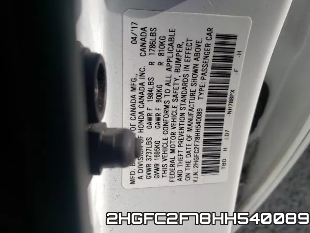 2HGFC2F78HH540089 фото 2