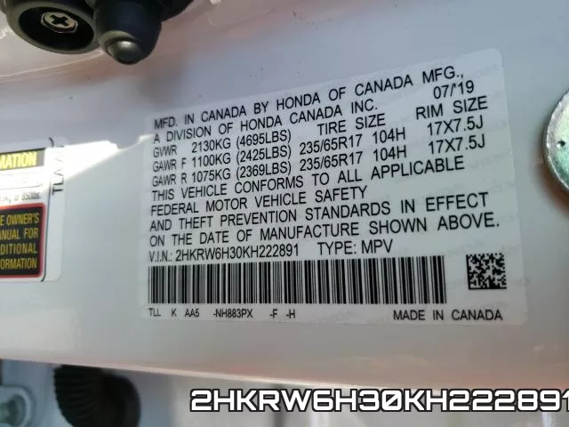 2HKRW6H30KH222891 фото 2