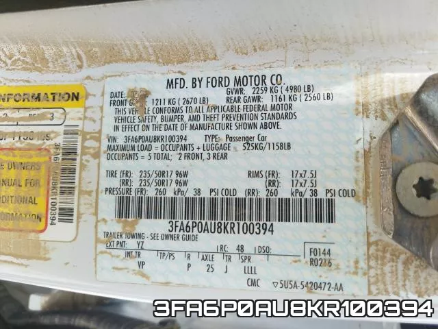 3FA6P0AU8KR100394 фото 2