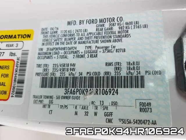 3FA6P0K94HR106924 фото 2