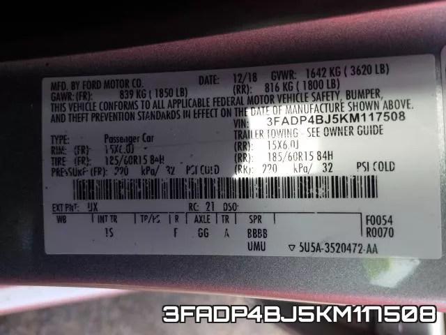 3FADP4BJ5KM117508 фото 2